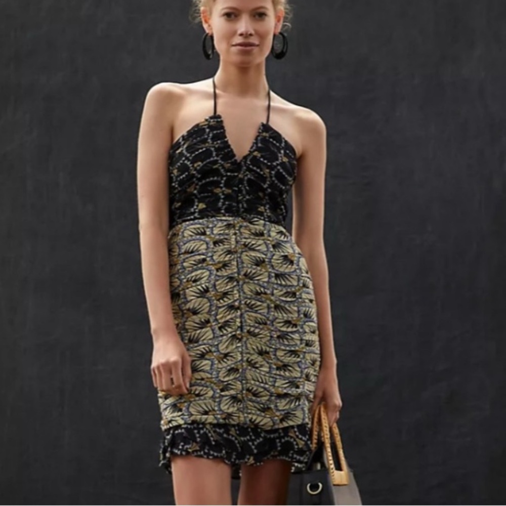 Anthropologie Black and White Strapless Sheath Dress